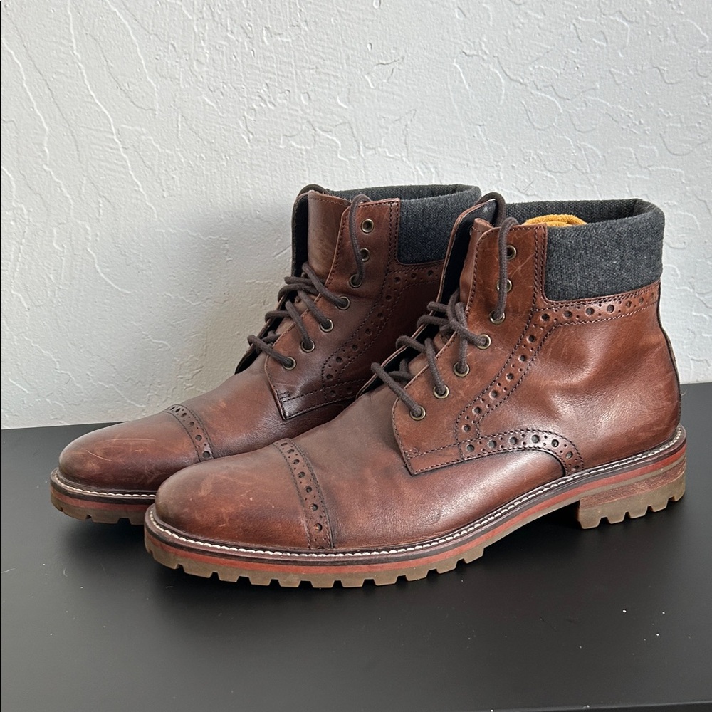 Johnston & Murphy Brown Leather Cap-Toe Brogue Lace-Up Boots - Picture 3 of 6